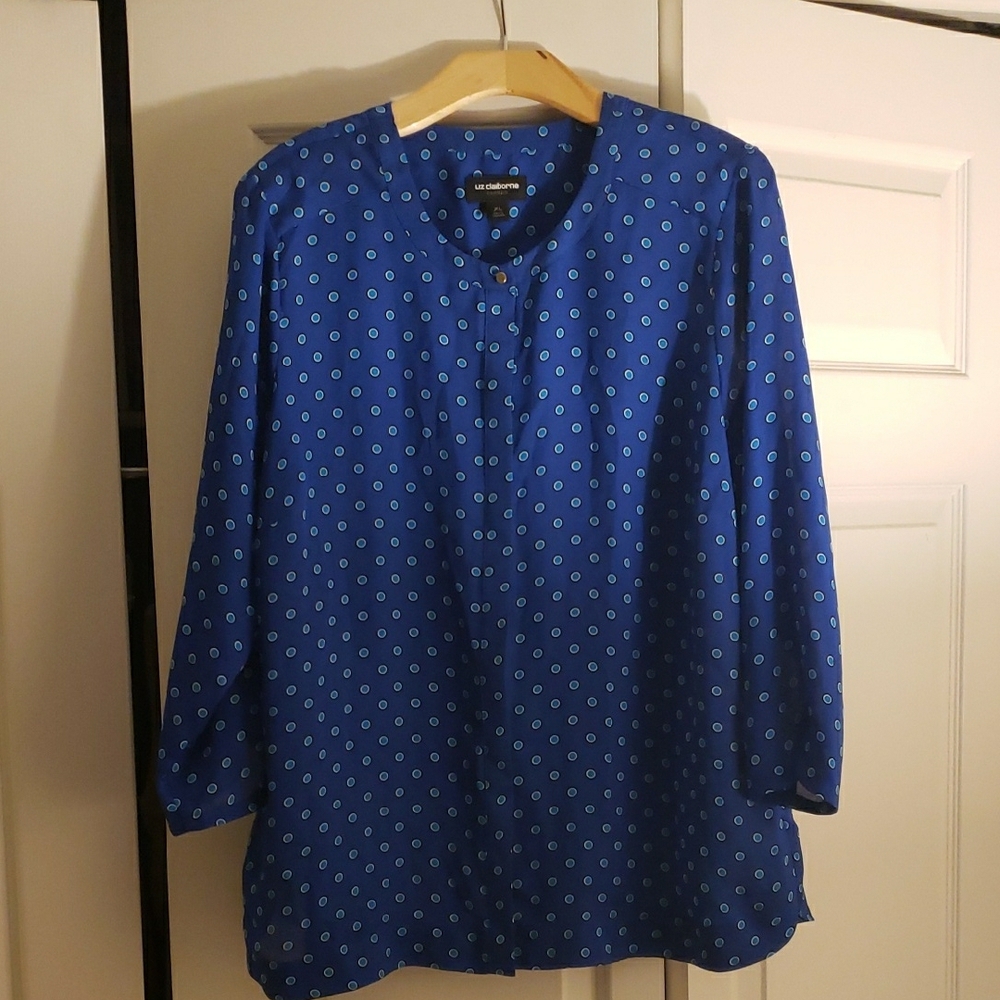Blue Button-Up Blouse with Pattern